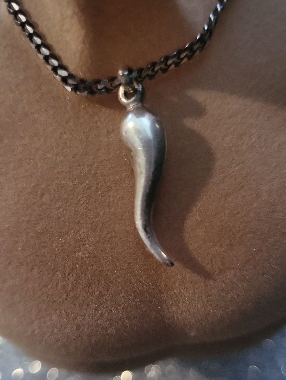 🩶925 Made In Italy - Sterling Silver Italian Horn Pendant Necklace - Picture 4 of 5